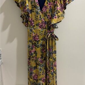 Anthropologie Yellow and Purple Floral Maxi Dress